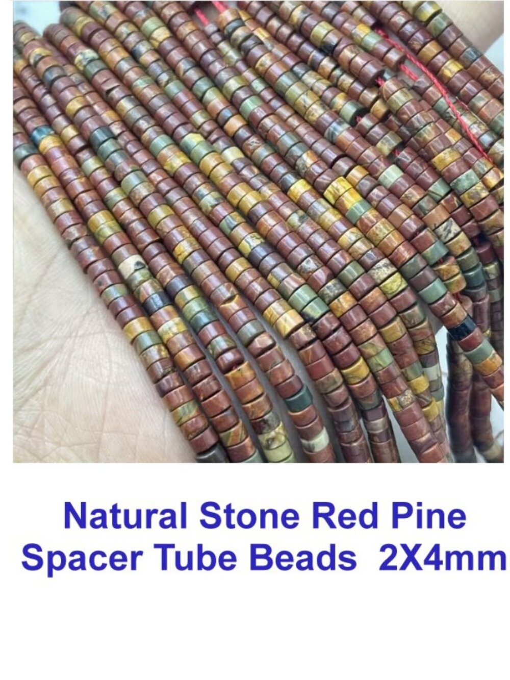 Natural Stone Red Pine Spacer Tube Beads  2X4mm